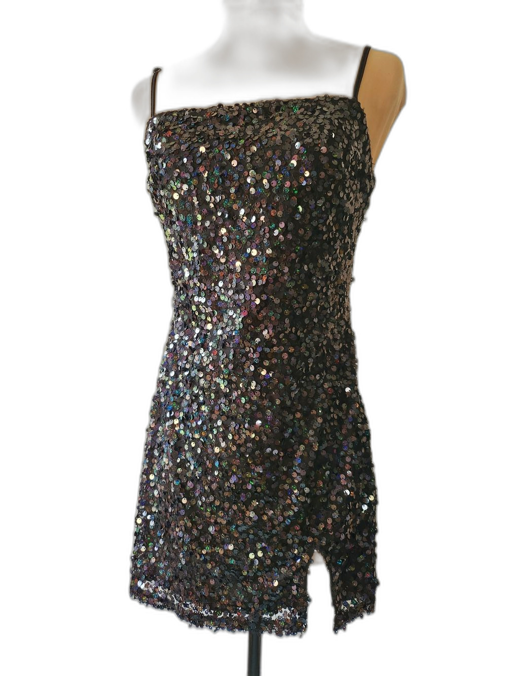wild fable Black Iridescent Sequin Corset-Back Square Neck Mini Dress